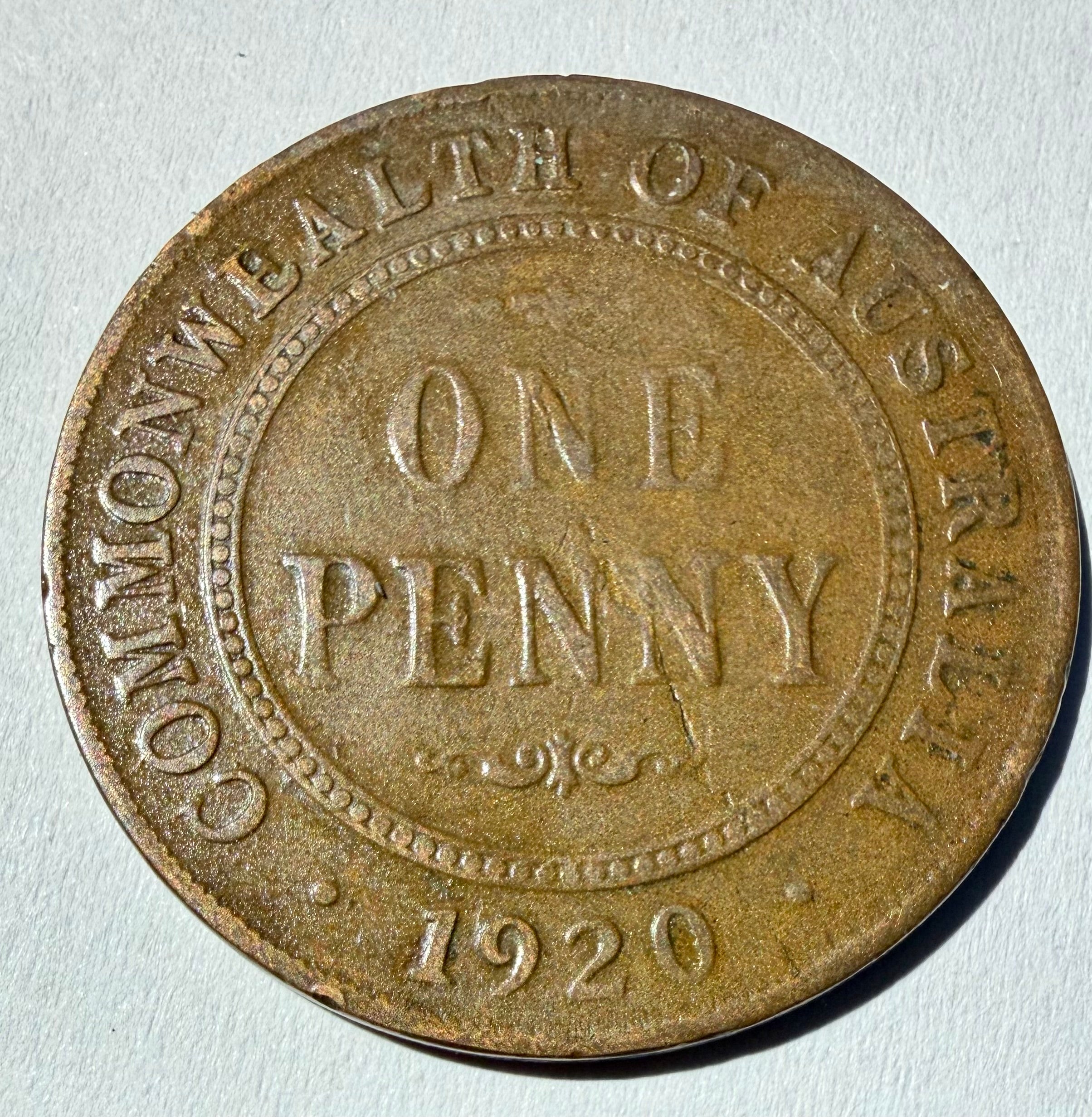 Australia Penny 1920-Indian-No dot-weak rim