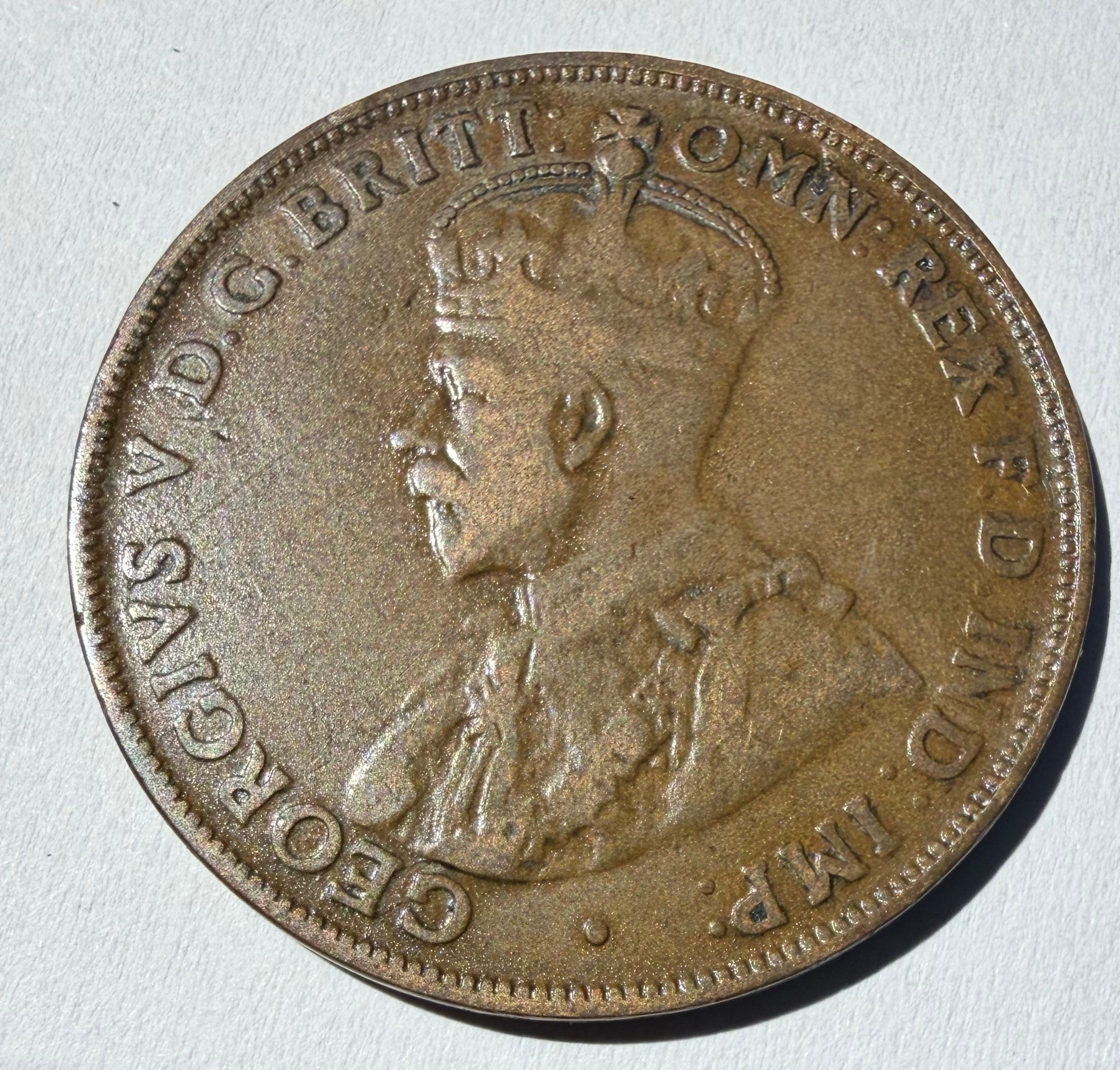 Australia Penny 1920-Indian-No dot-weak rim