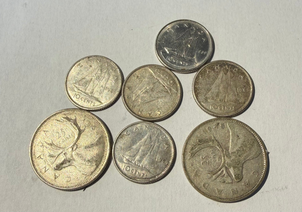 7 Canada coins-5 silver