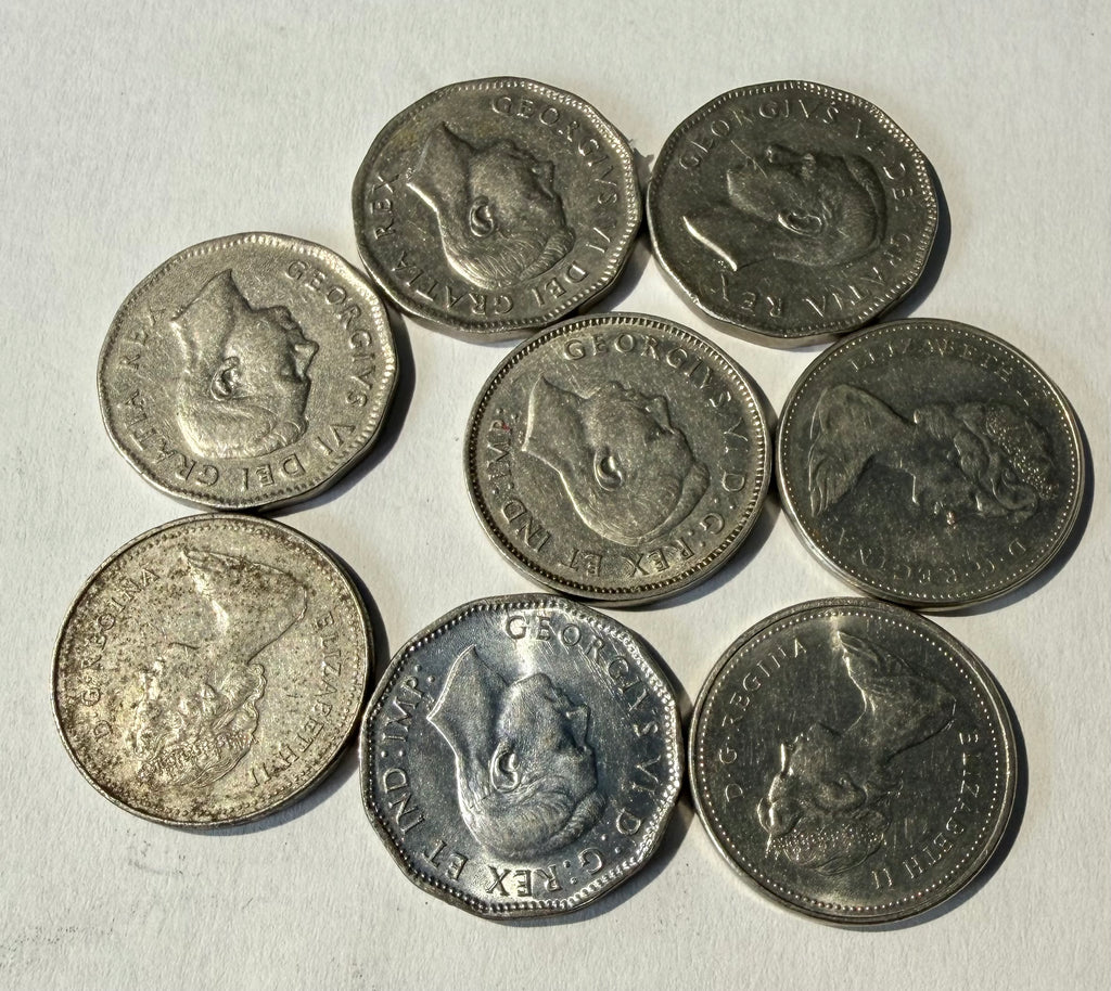 9 Canada 5 Cents coins
