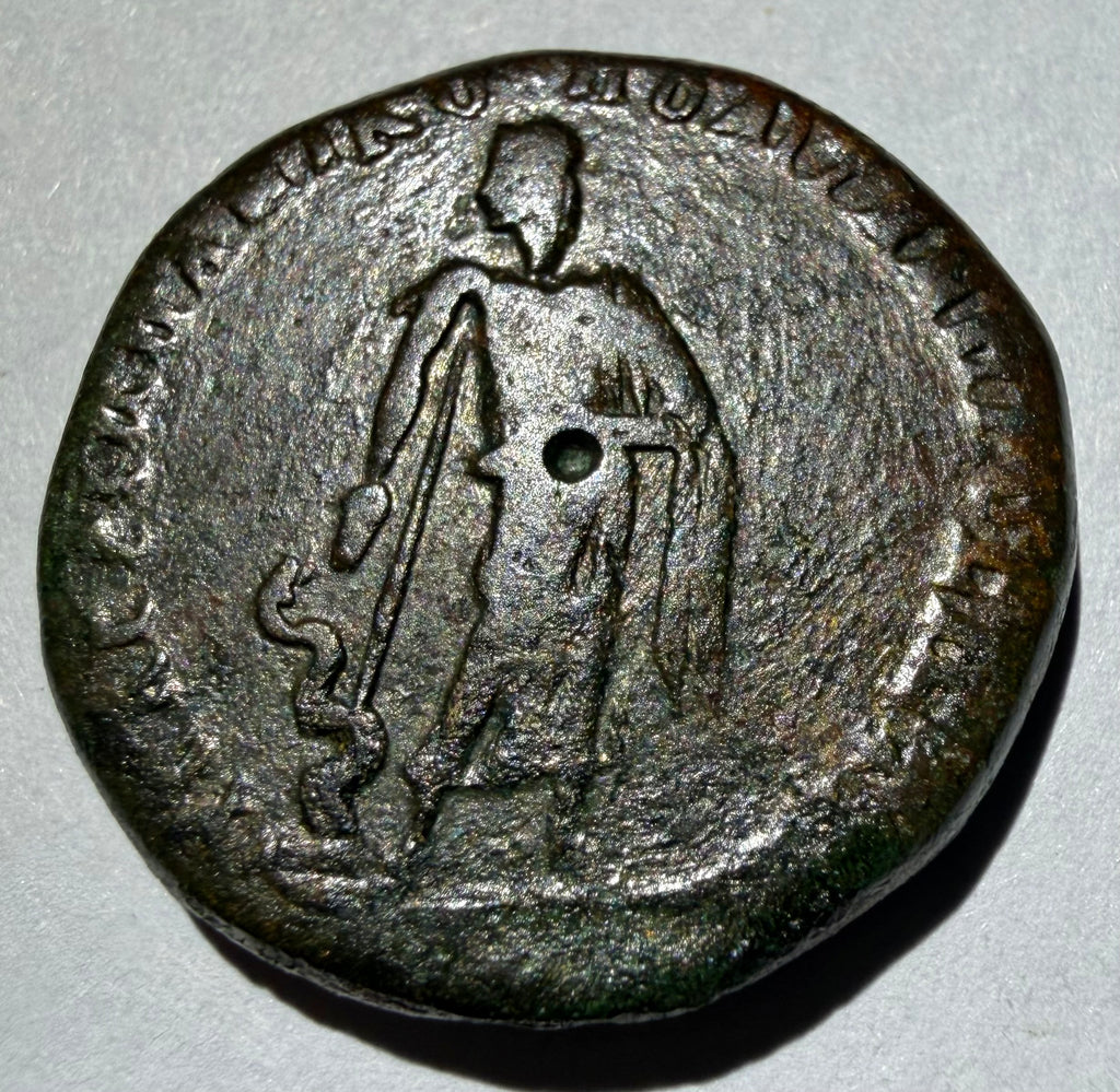 Elagabalus Ancient Roman Bronze Coin Marcianopolis Asklepios Snake Staff Rare