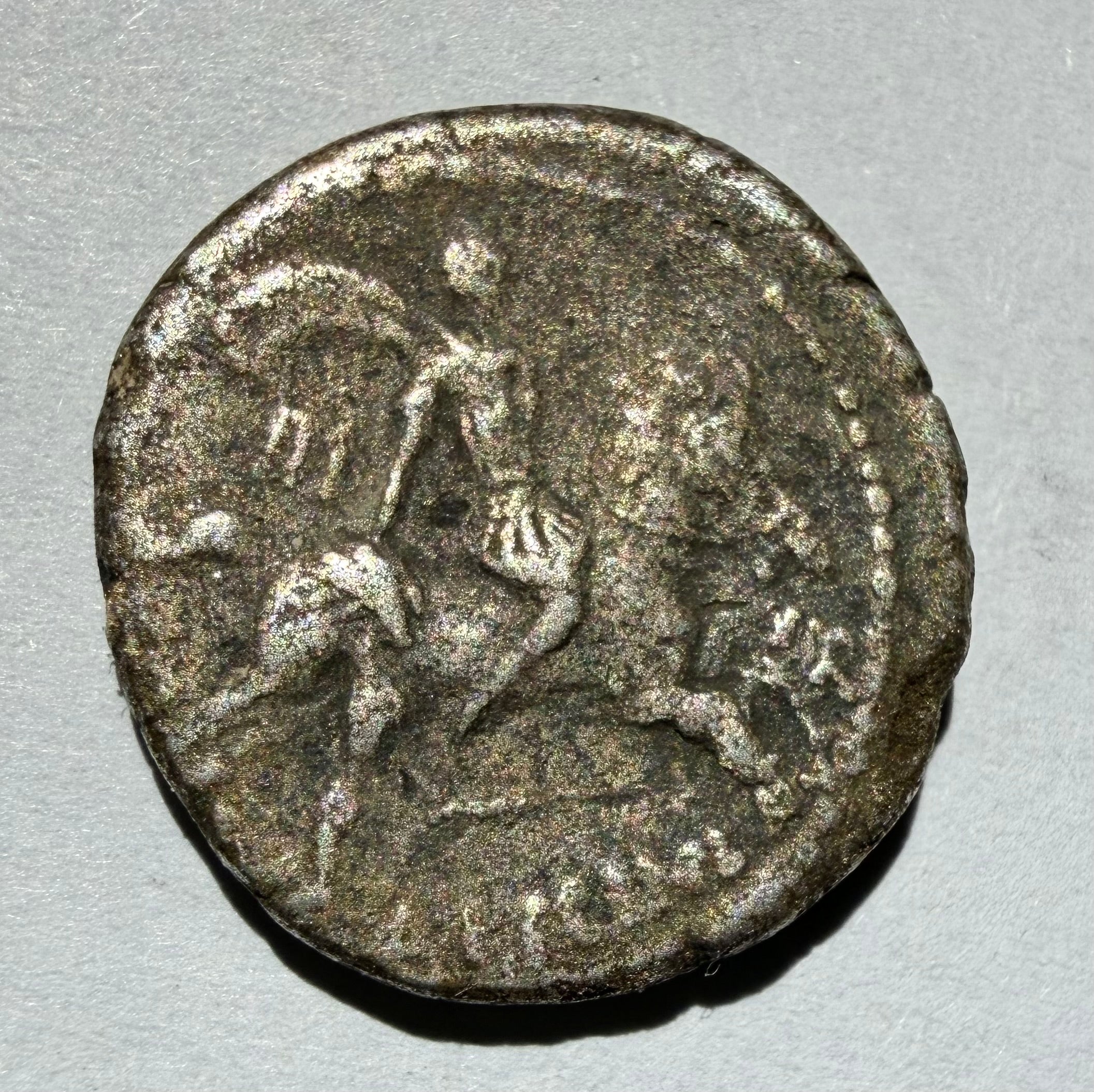 Roman Republic AR Denarius 47 BC A. Licinius Nerva Fides Horseman Captive