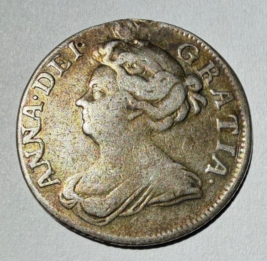 Queen Anne 1707 Silver Shilling - Post-Union Impaled Shields
