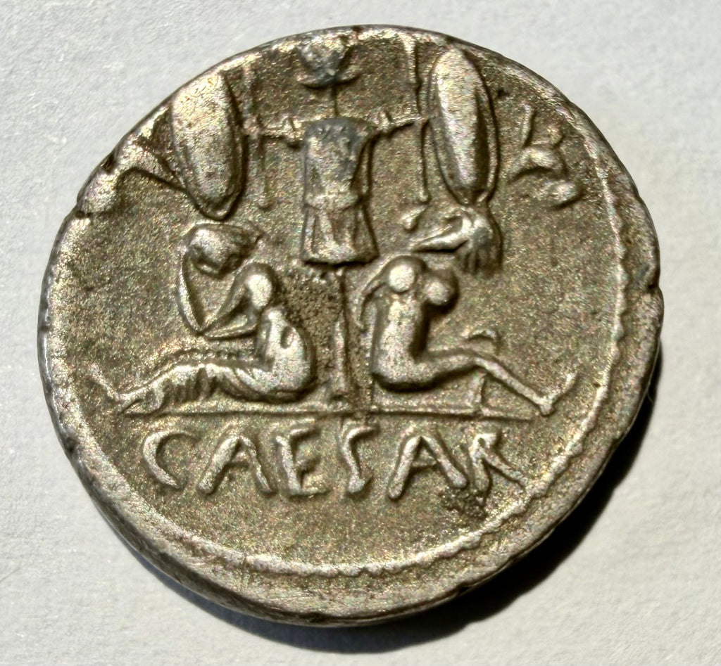 Julius Caesar AR Denarius 46-45 BC Trophy & Captives Silver Coin Crawford 468/1
