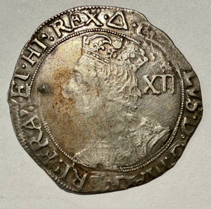 CHARLES I SILVER SHILLING 1639-40 Tower Mint Triangle MM Heavy 6.15g -high grade