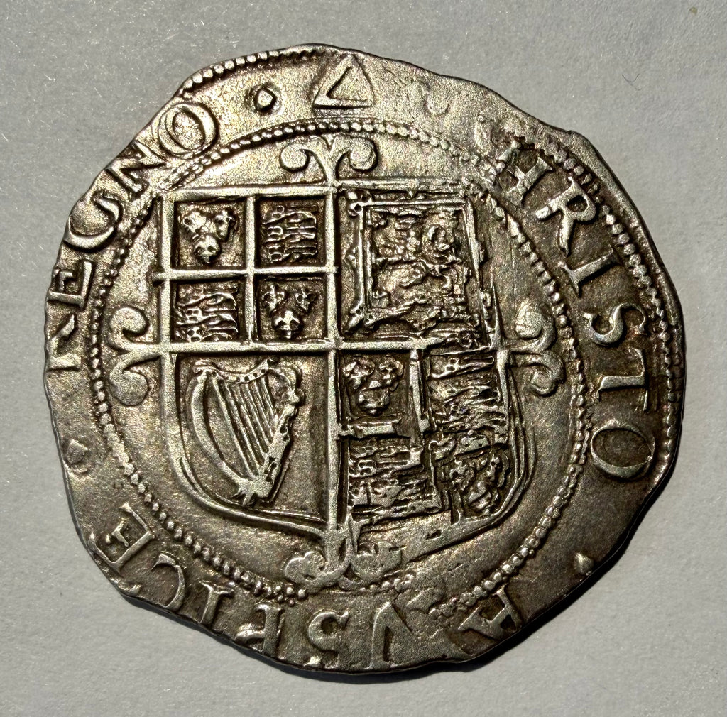 CHARLES I SILVER SHILLING 1639-40 Tower Mint Triangle MM Heavy 6.15g -high grade