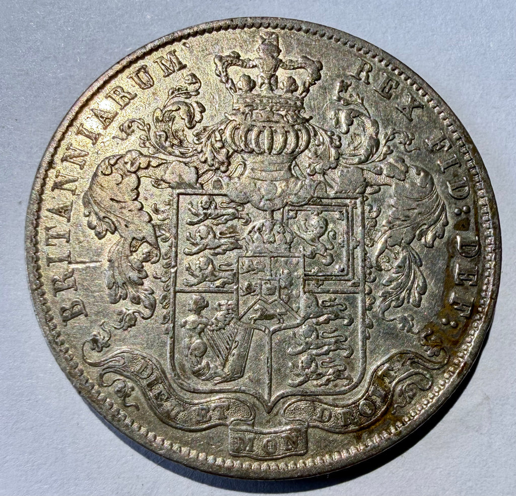 George IV 1826 Silver Half Crown - Type 3 Bare Head, Crowned Shield- High Grade