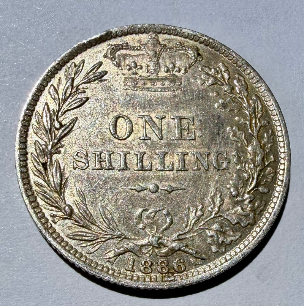 1886 Queen Victoria Young Head Silver Shilling - EF/aUNC