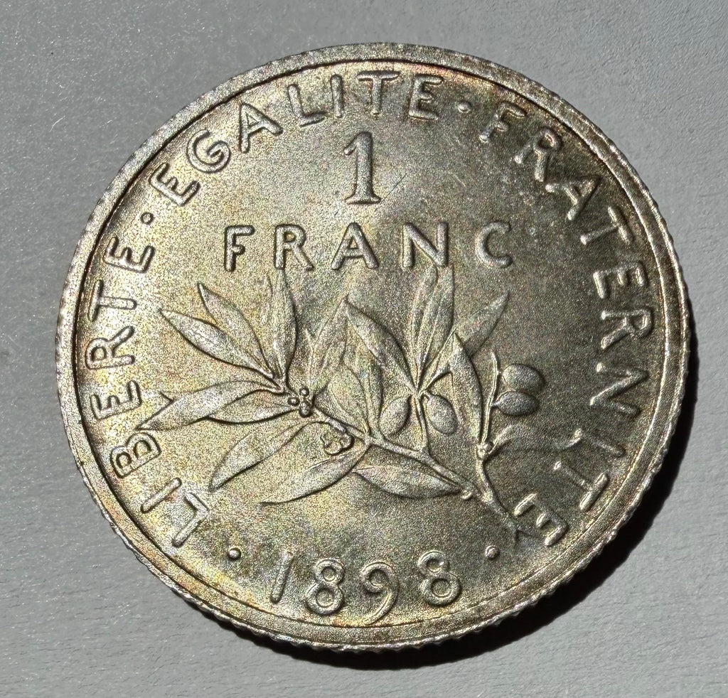 France 1898 Silver 1 Franc Coin - - High Grade / Choice EF