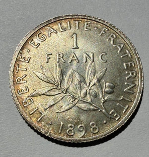 France 1898 Silver 1 Franc Coin - Choice uncirculated