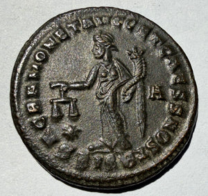 GALERIUS as Caesar Roman Bronze Follis Coin SACRA MONETA Aquileia