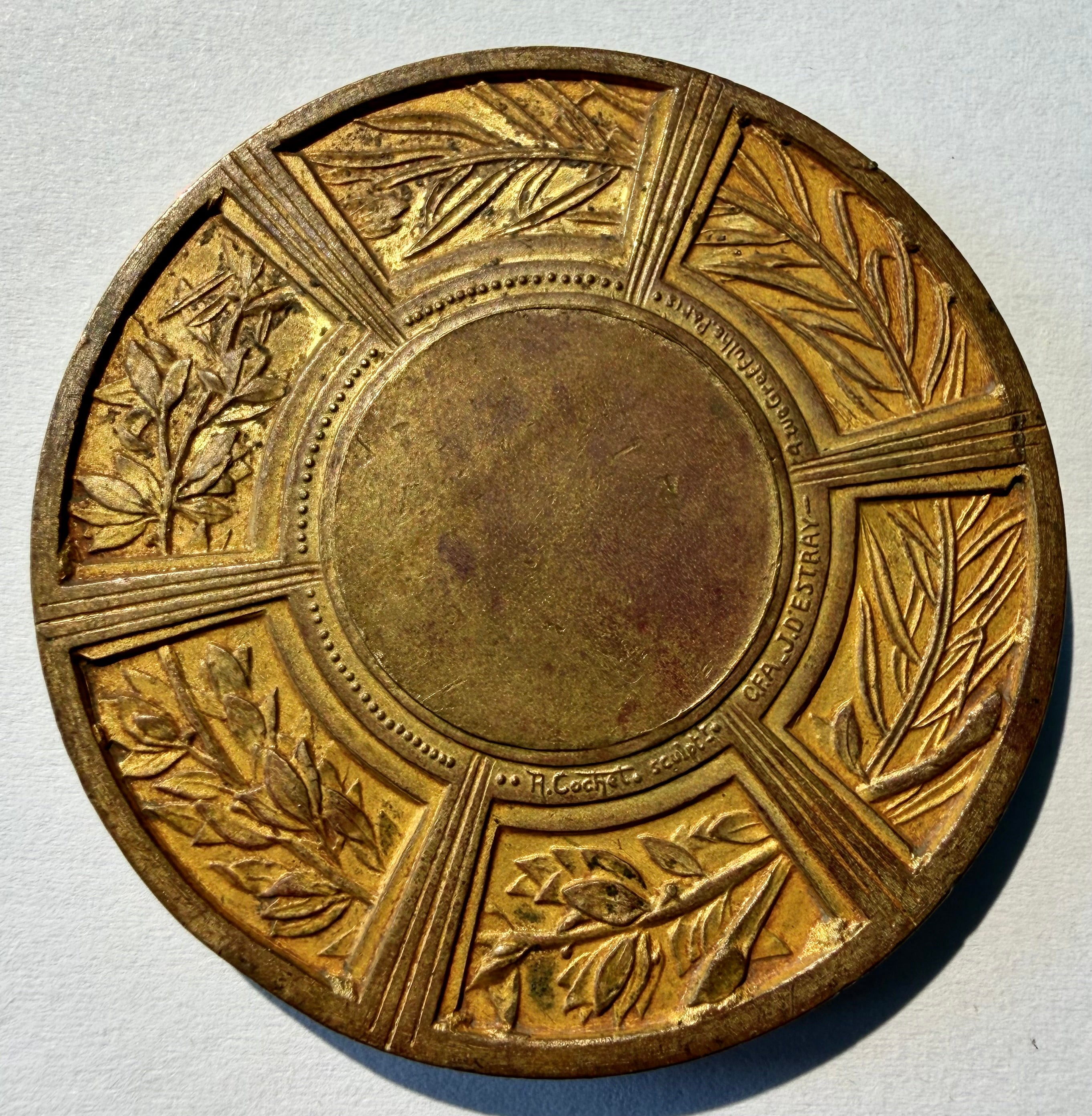 French Art Deco Medal Diana Huntress Robert Cochet Bronze Gilt Paris J D'Estray