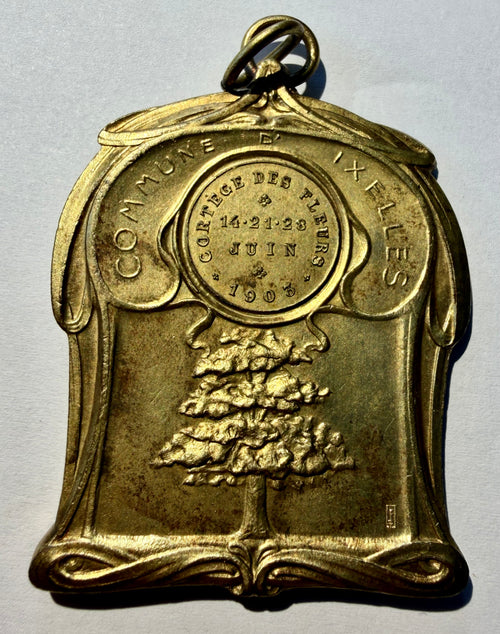 1903 Belgium Art Nouveau Gilt Medal Ixelles Cortege des Fleurs Fernand Dubois