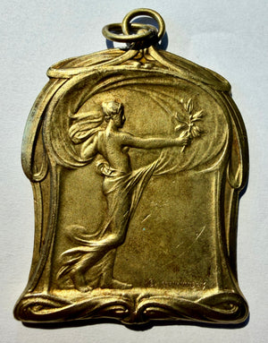 1903 Belgium Art Nouveau Gilt Medal Ixelles Cortege des Fleurs Fernand Dubois