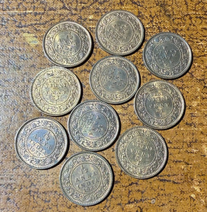 Ten 1933 British India 1/12 Anna coins UNC