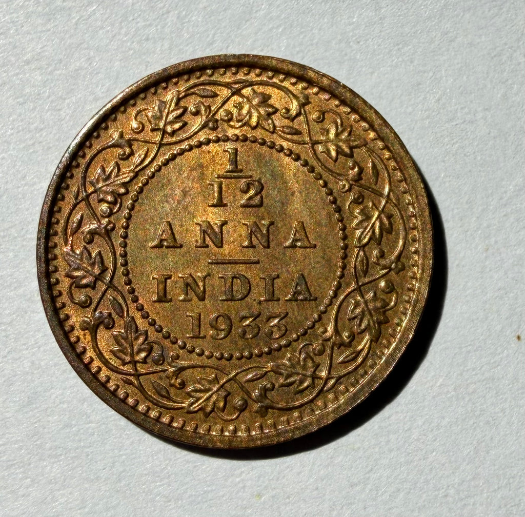 1933 British India 1/12 Anna coin UNC