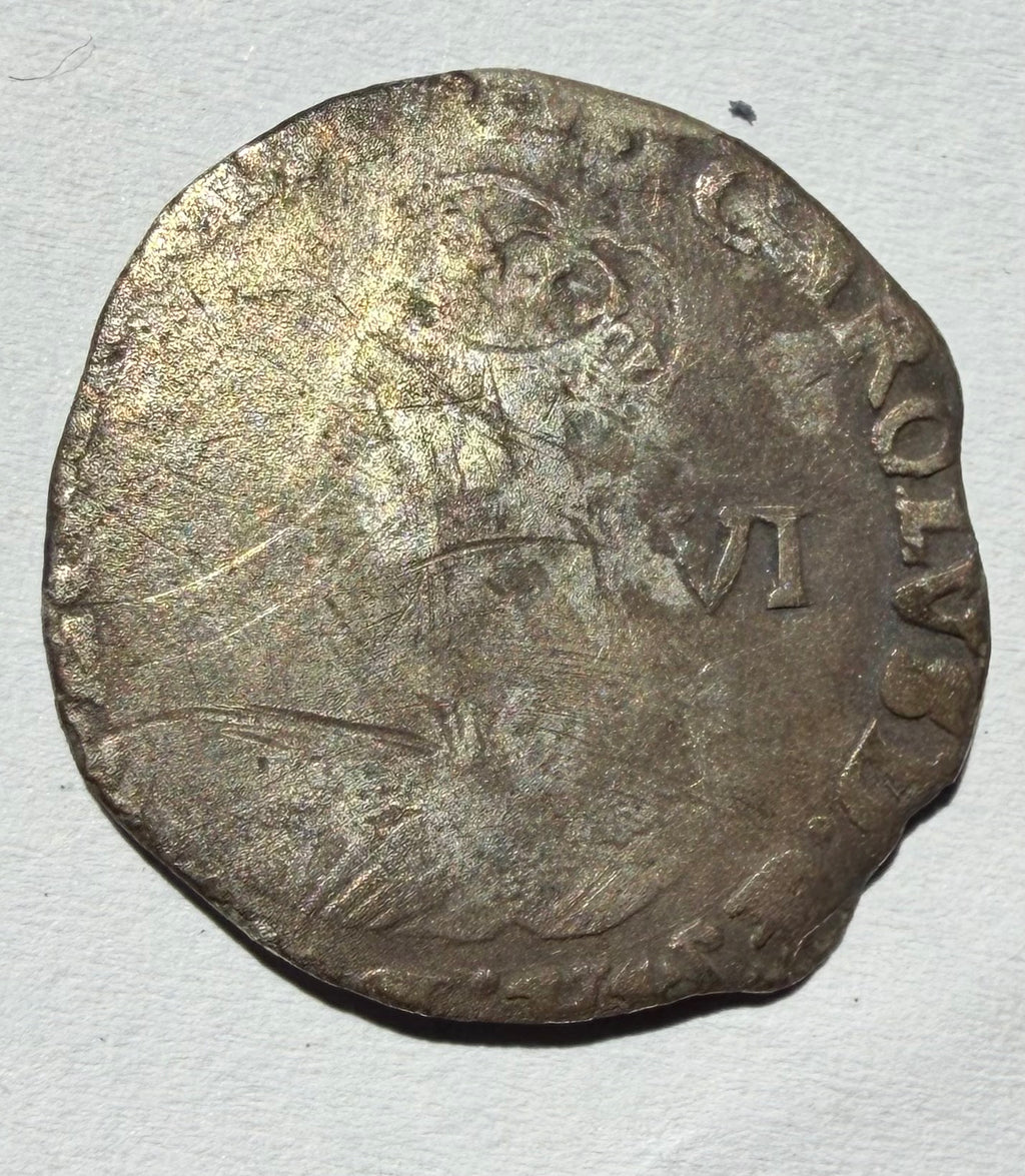 Charles I Hammered Silver Sixpence - Crown Mintmark (1635-1636) - S.2813