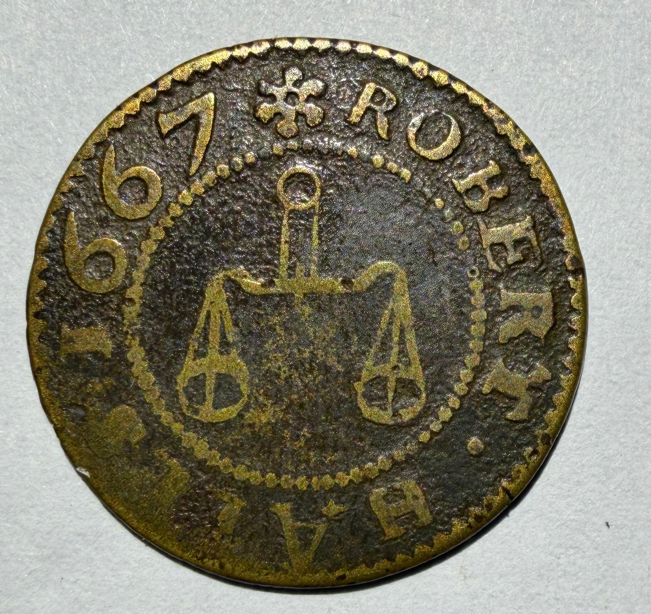 1667 Linton Cambridgeshire 17th C Halfpenny Trade Token - Robert Halls - W.143