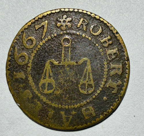 1667 Linton Cambridgeshire 17th C Halfpenny Trade Token - Robert Halls - W.143