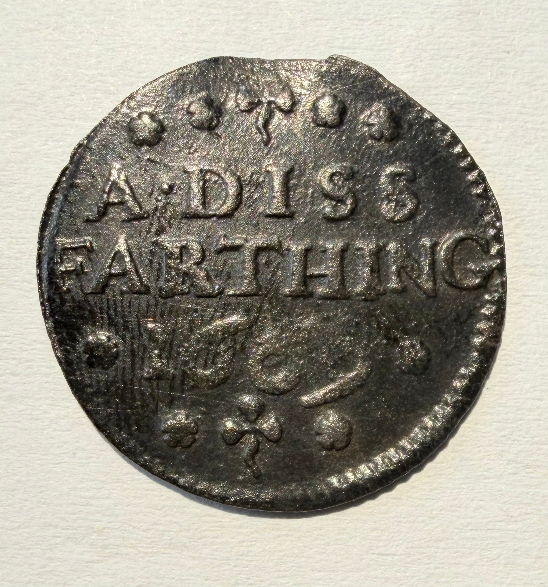 1669 Diss Town Farthing Norfolk Trade Token – Anchor & Shield