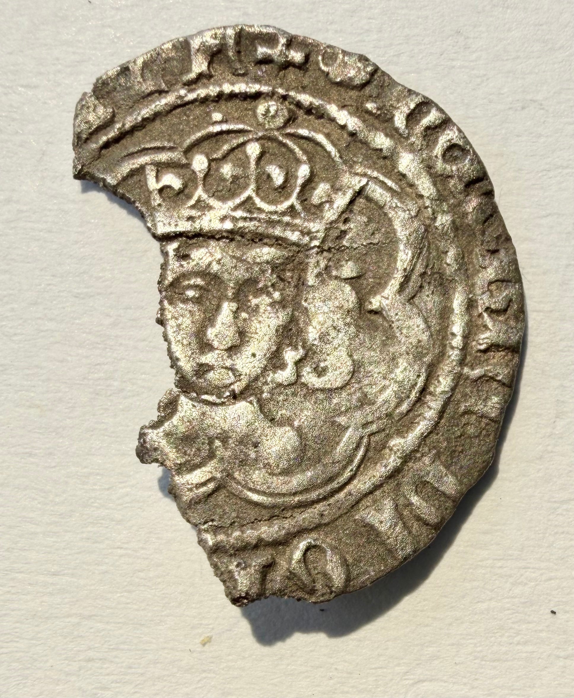 Henry VII fragment of hammered Halfgroat – Canterbury Mint, Tun Mintmark