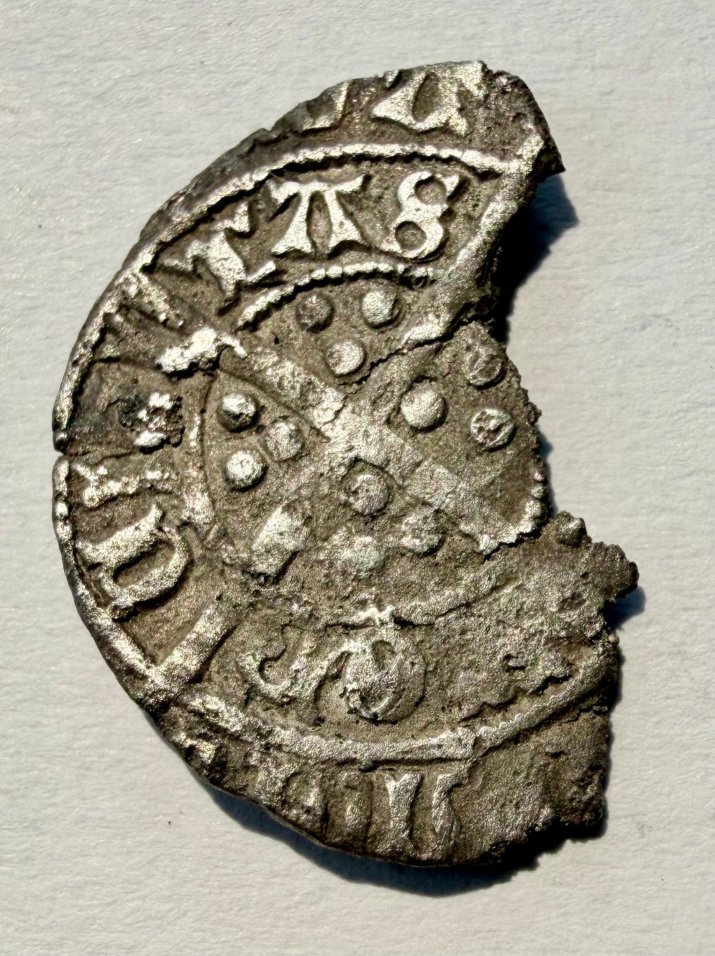 Henry VII fragment of hammered Halfgroat – Canterbury Mint, Tun Mintmark