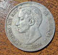 1876 Spain 5 Pesetas Silver Coin - Alfonso XII - Madrid Mint (DE M)