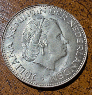 1969 Netherlands 2 and 1/2 Gulden Silver Coin