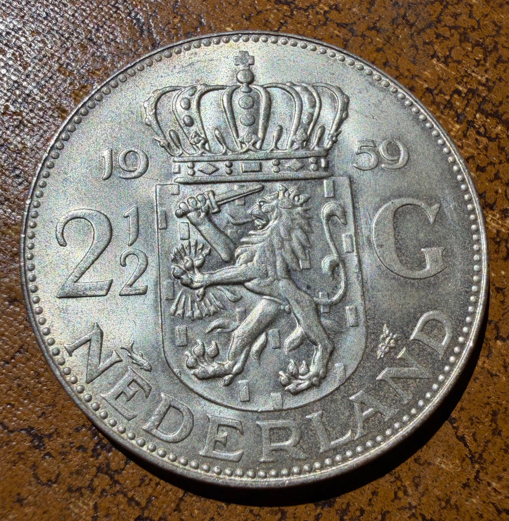 1969 Netherlands 2 and 1/2 Gulden Silver Coin