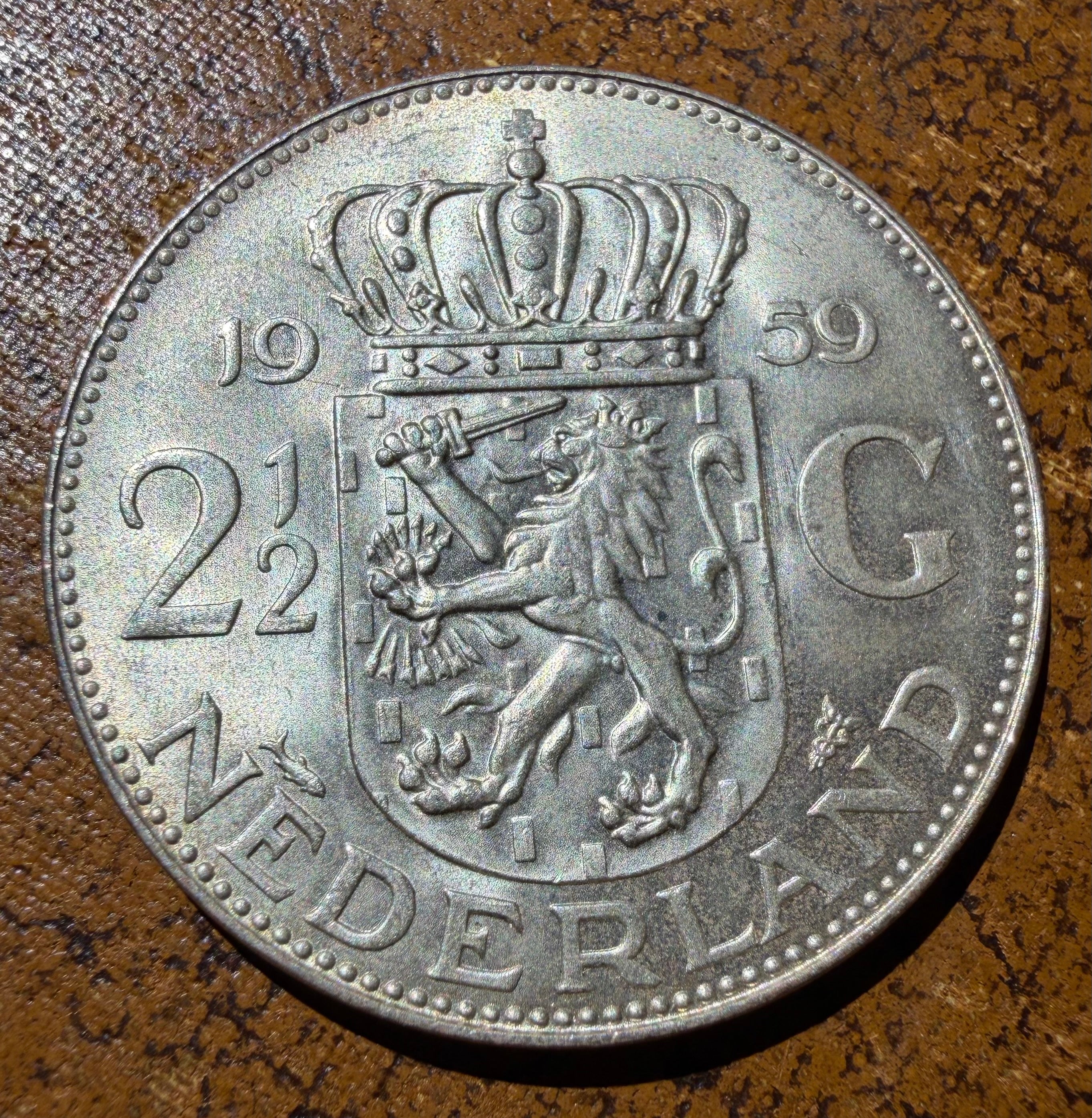 1969 Netherlands 2 and 1/2 Gulden Silver Coin