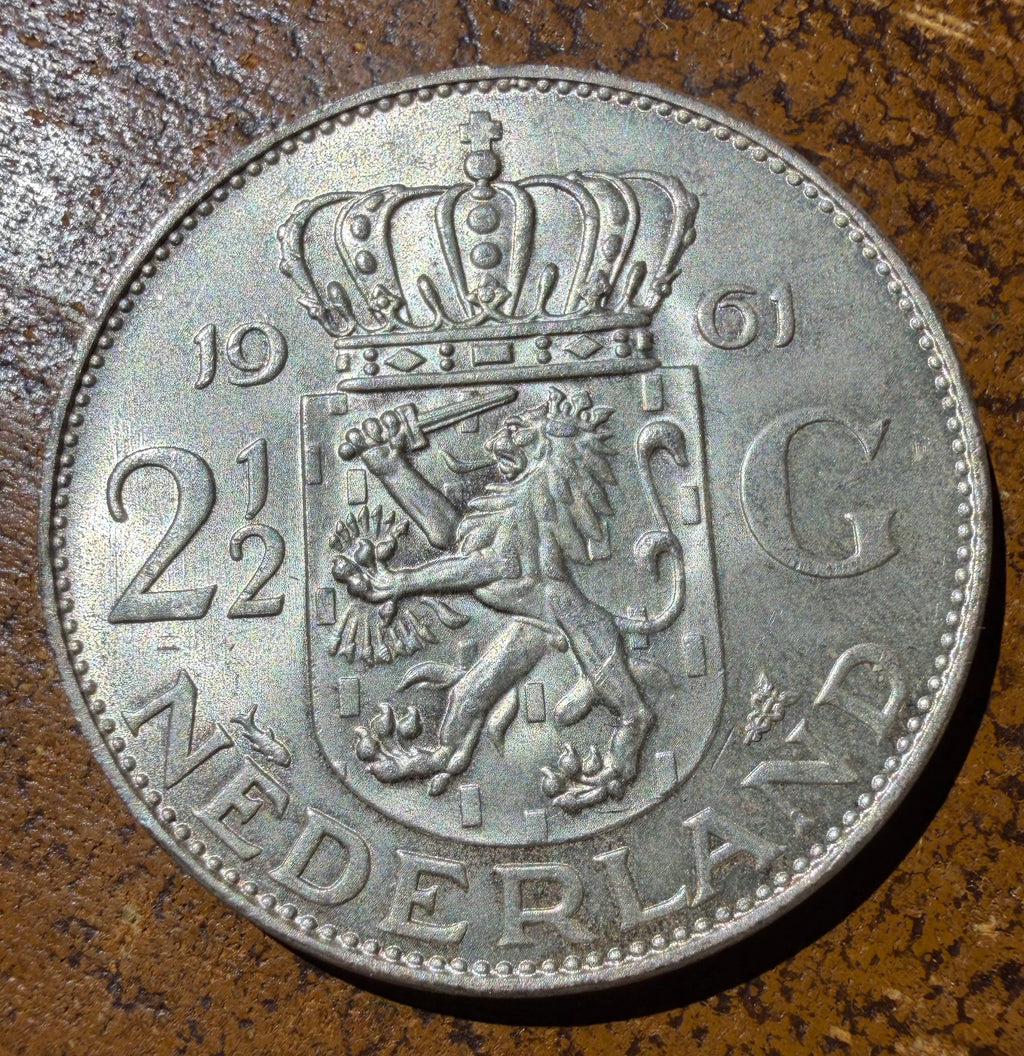 1961 Netherlands 2½ Gulden Silver Coin - Queen Juliana Rijksdaalder - 0.720 Silver