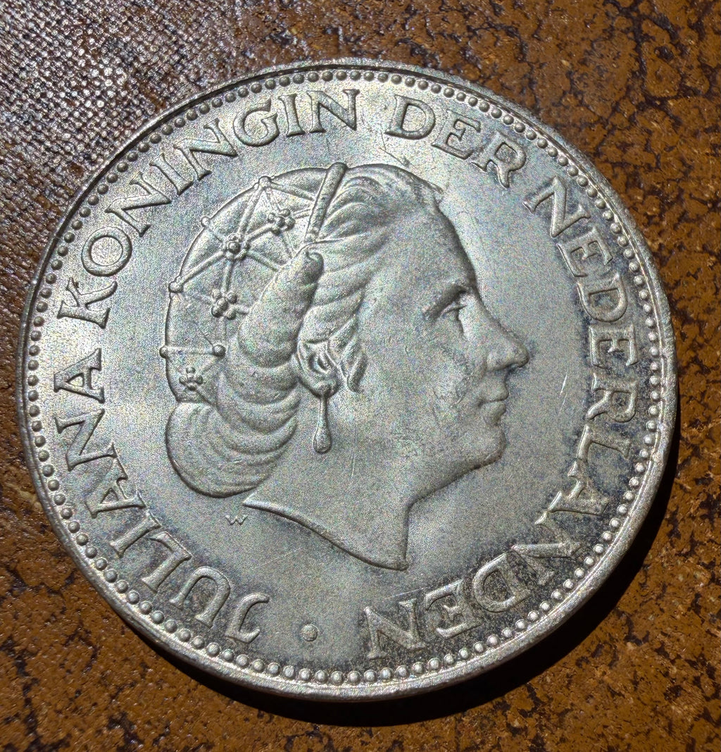 1961 Netherlands 2½ Gulden Silver Coin - Queen Juliana Rijksdaalder - 0.720 Silver