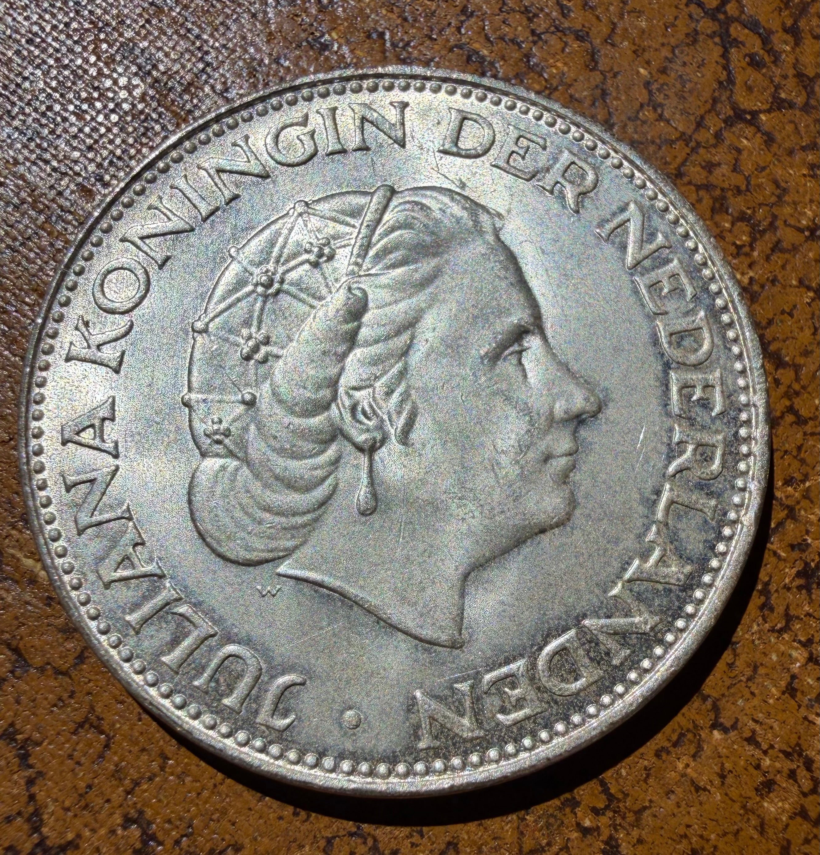 1961 Netherlands 2½ Gulden Silver Coin - Queen Juliana Rijksdaalder - 0.720 Silver