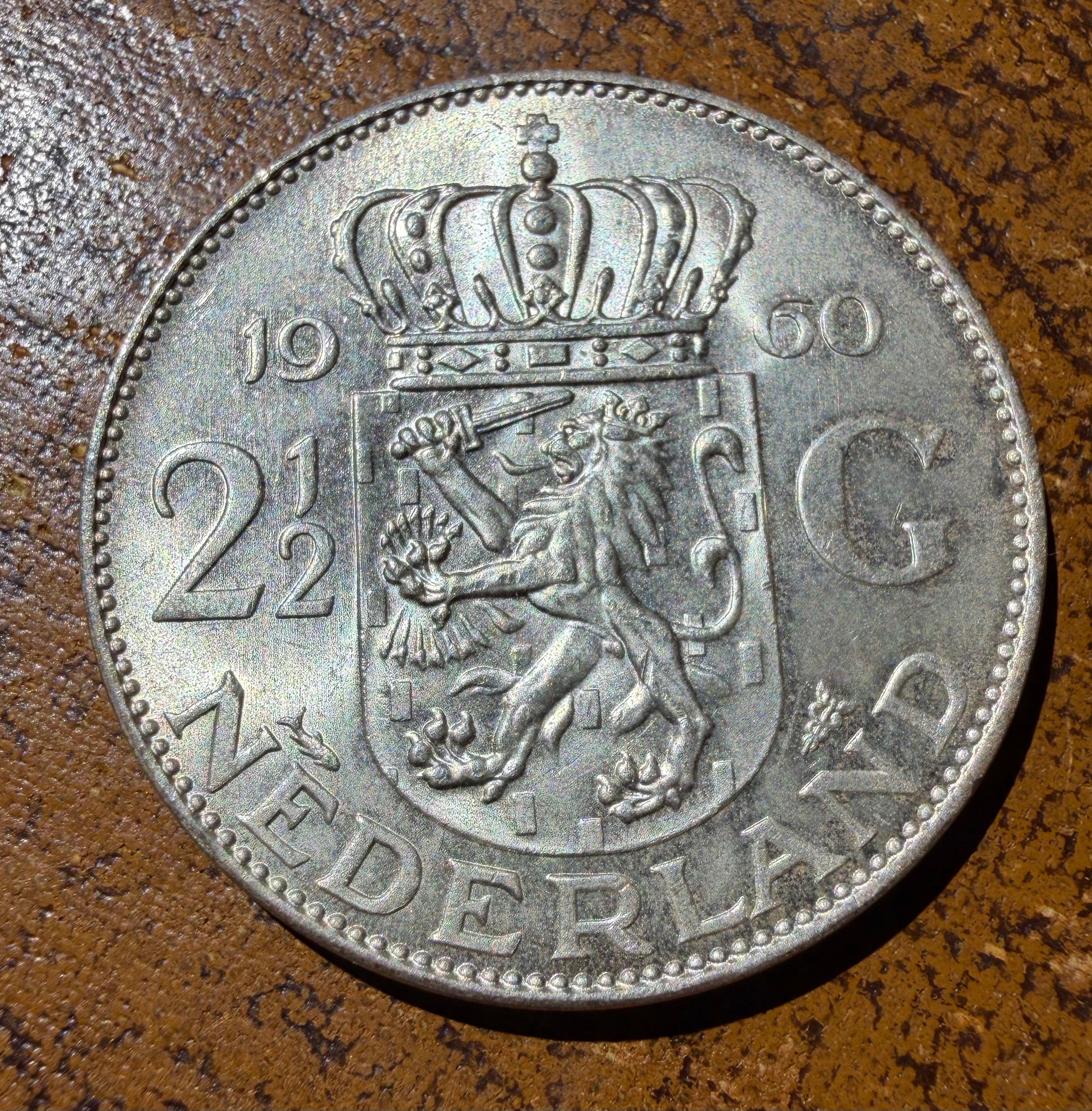 1960 Netherlands 2½ Gulden Silver Coin - Queen Juliana Rijksdaalder - 0.720 Silver (Copy)
