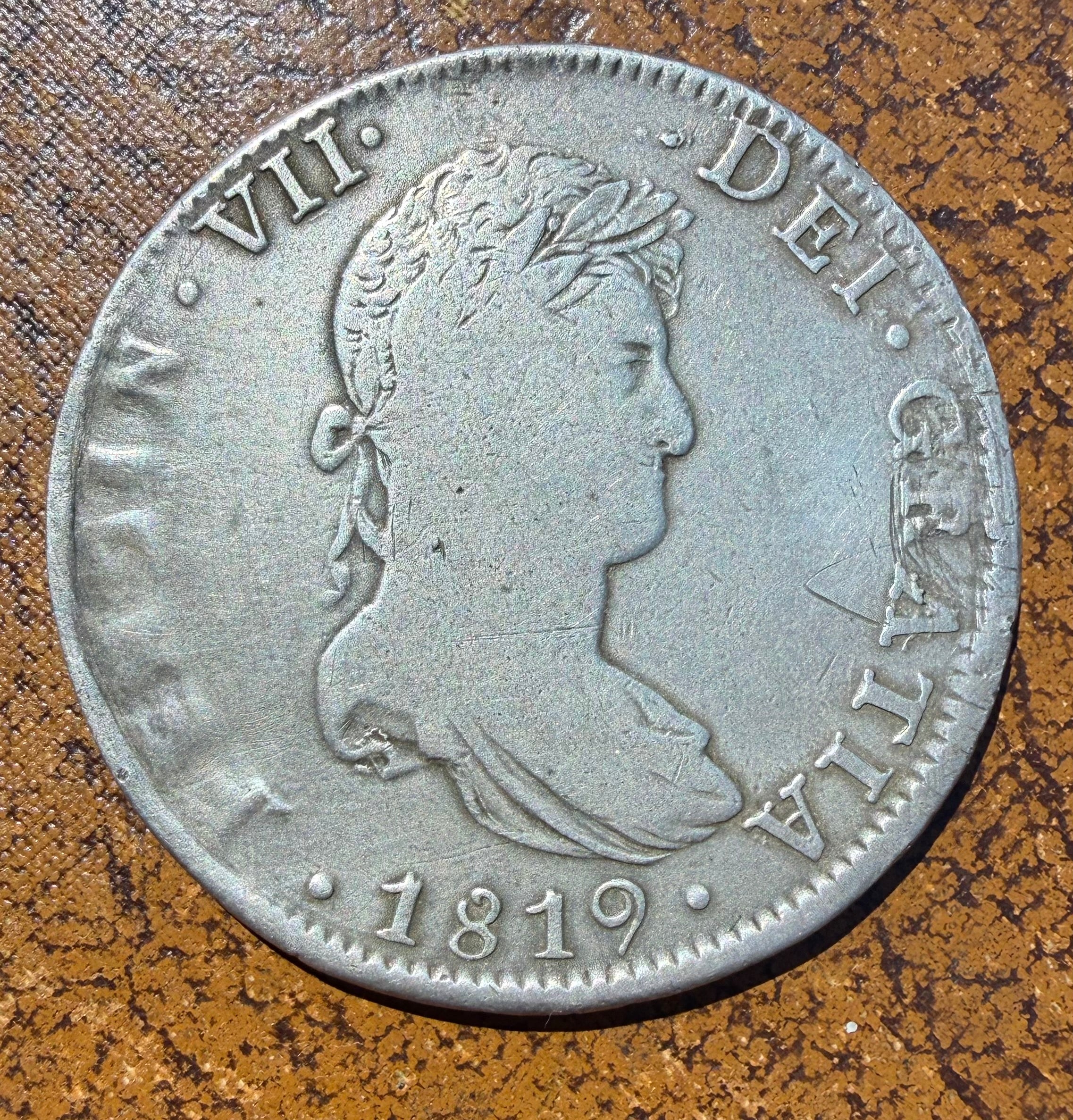 Spain 1819 Madrid 8 Reales Silver Coin - Ferdinand VII - Ex-Mount