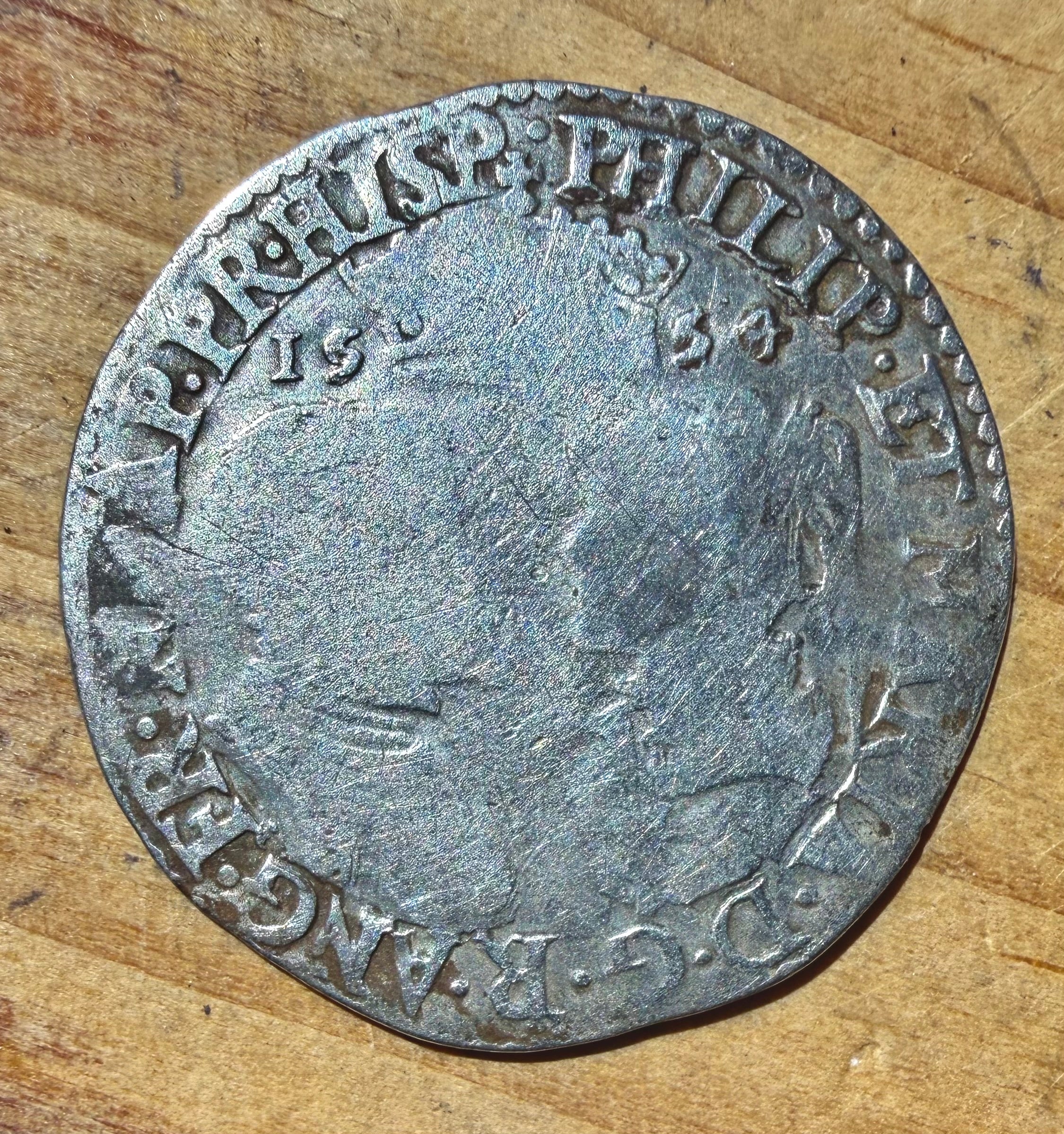 Tudor Philip & Mary Silver Shilling 1554 - 30.4mm / 5.82g - Hammered Coin