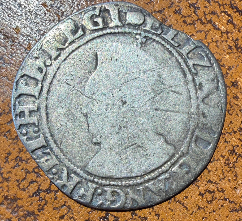 Elizabeth I Hammered Silver Shilling- Woolpack Mint Mark (1594–1596) - 6th Issue