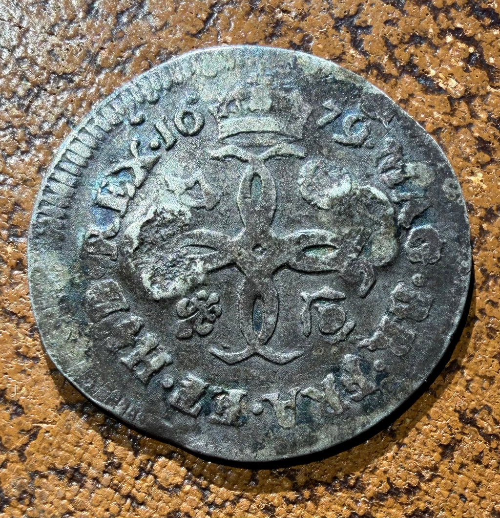 1679 Maundy Fourpence, Charles II-EB punched in