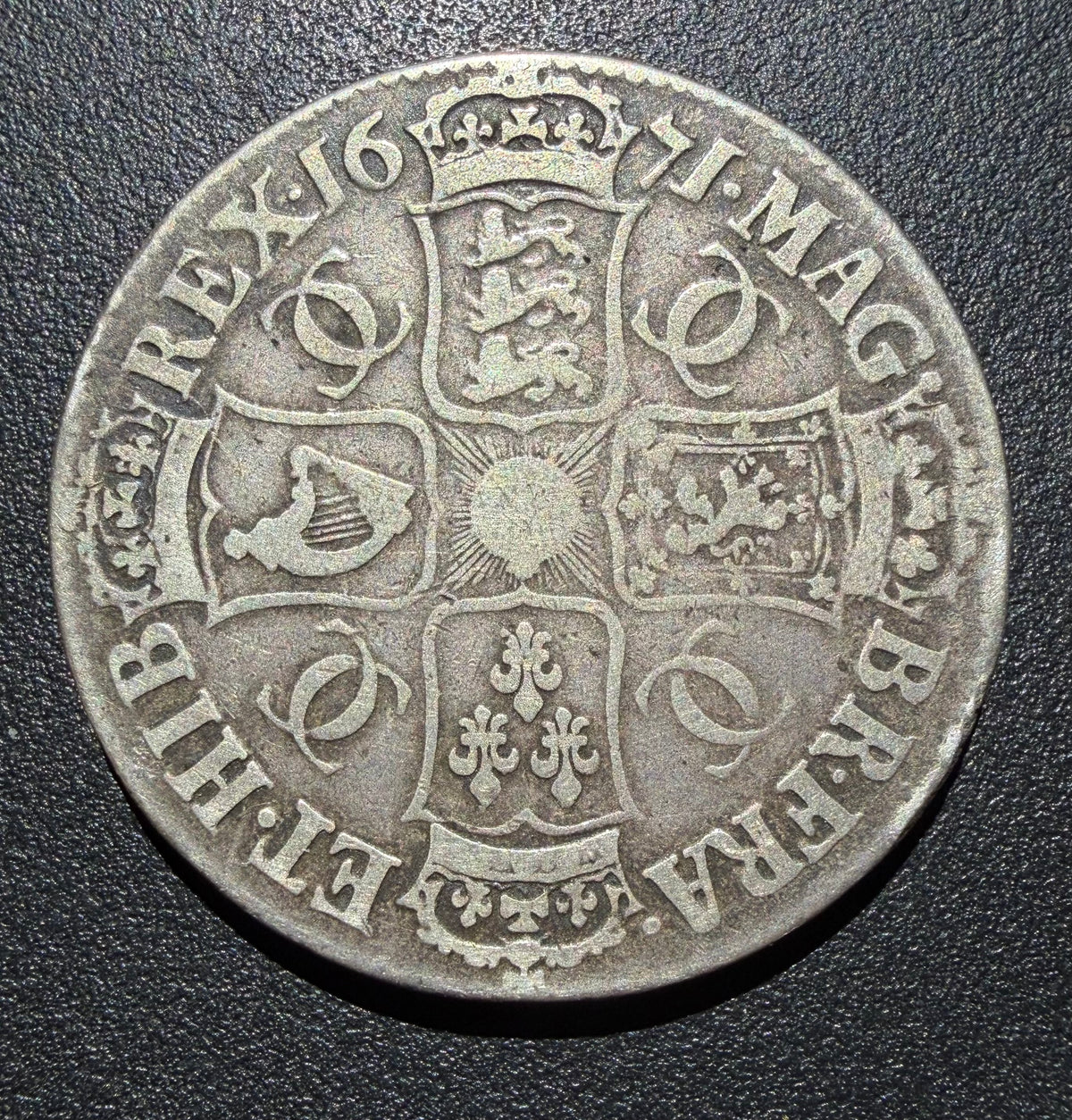 1671 Charles II Silver Crown - Second Bust (S.3357 / ESC 42) V. TERTIO