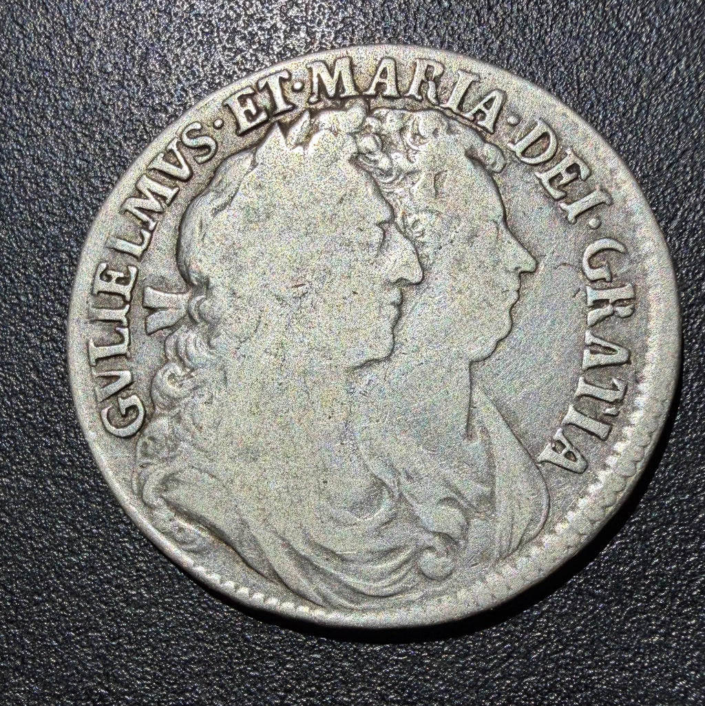 1689 William and Mary Silver Halfcrown - First Conjoined Bust with graffiti