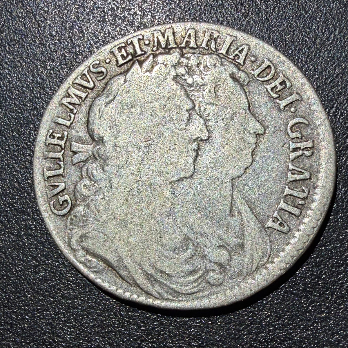 1689 William and Mary Silver Halfcrown - First Conjoined Bust with graffiti