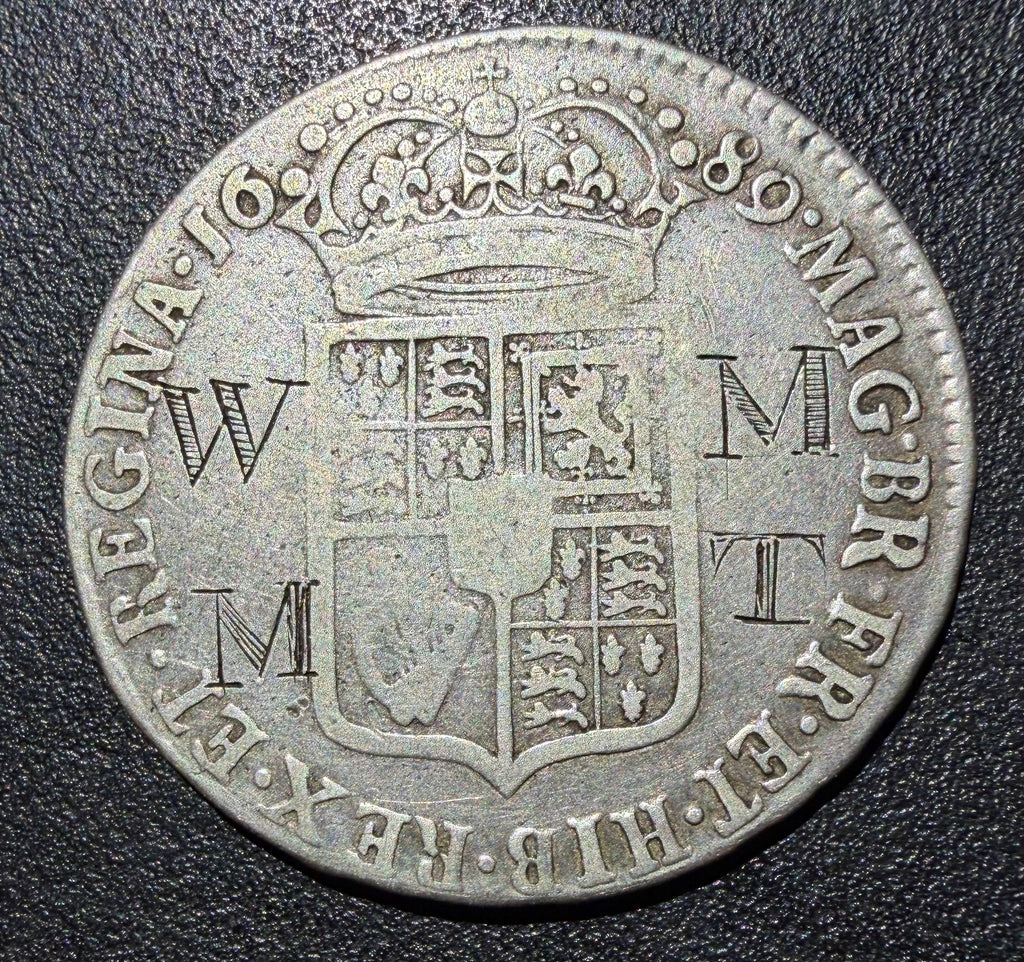 1689 William and Mary Silver Halfcrown - First Conjoined Bust with graffiti