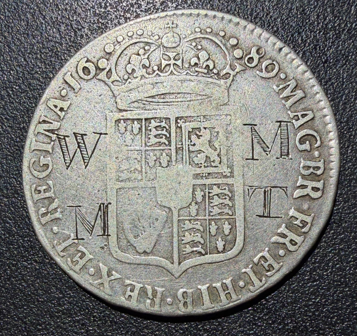 1689 William and Mary Silver Halfcrown - First Conjoined Bust with graffiti
