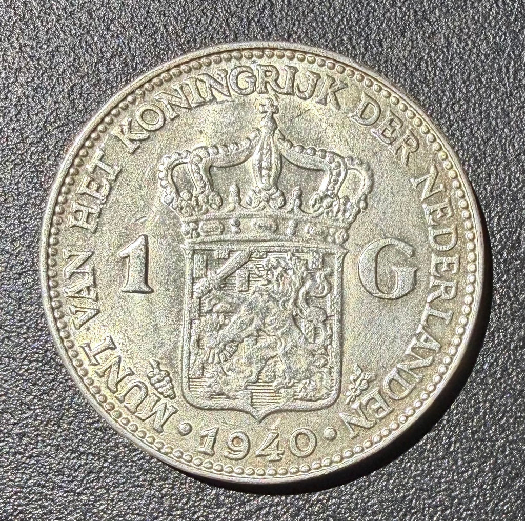 1940 Netherlands Silver 1 Gulden - Queen Wilhelmina - High Grade Choice AU/UNC