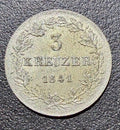 1841 German States Nassau 3 Kreuzer Silver Coin - Duke Adolph-High grade