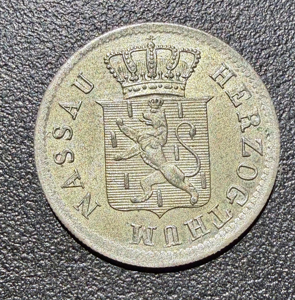 1841 German States Nassau 3 Kreuzer Silver Coin - Duke Adolph-High grade