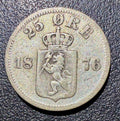 1876 Norway Silver 25 Ore - King Oscar II - High Grade