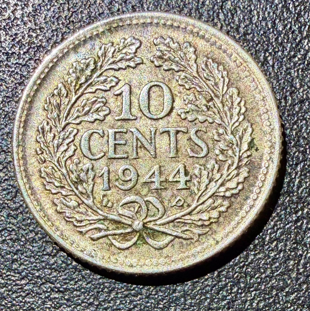 1944 P Netherlands Silver 10 Cents - Queen Wilhelmina-high grade