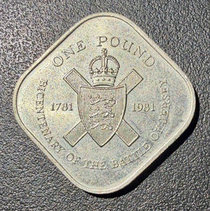 1981 Jersey £1 One Pound Coin - Bicentenary Battle of Jersey - Square Commemorative