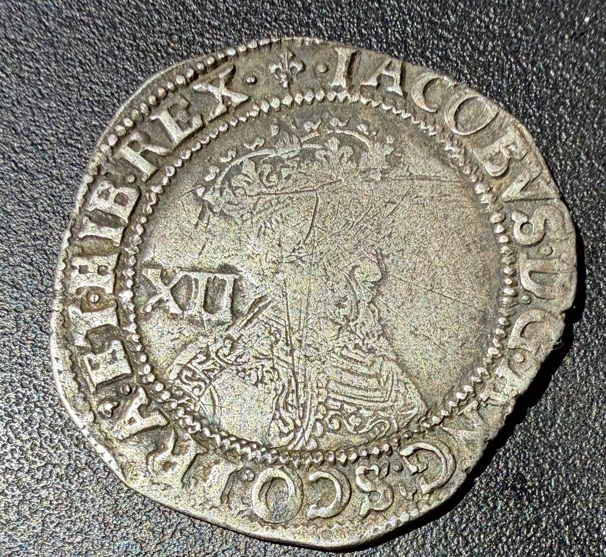 James I (1603–1625) Hammered Silver Shilling – First Coinage, Mintmark Lis (1604)